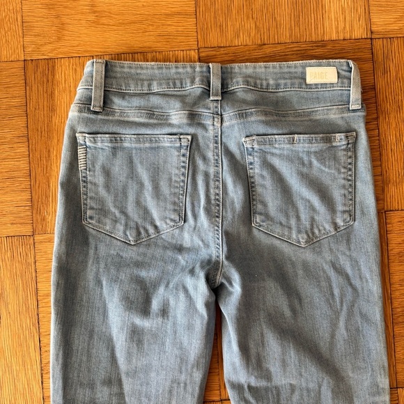 Paige 28 Skyline Angke Peg Skinny Distressed Blue Denim Jeans Button Fly - Picture 3 of 10